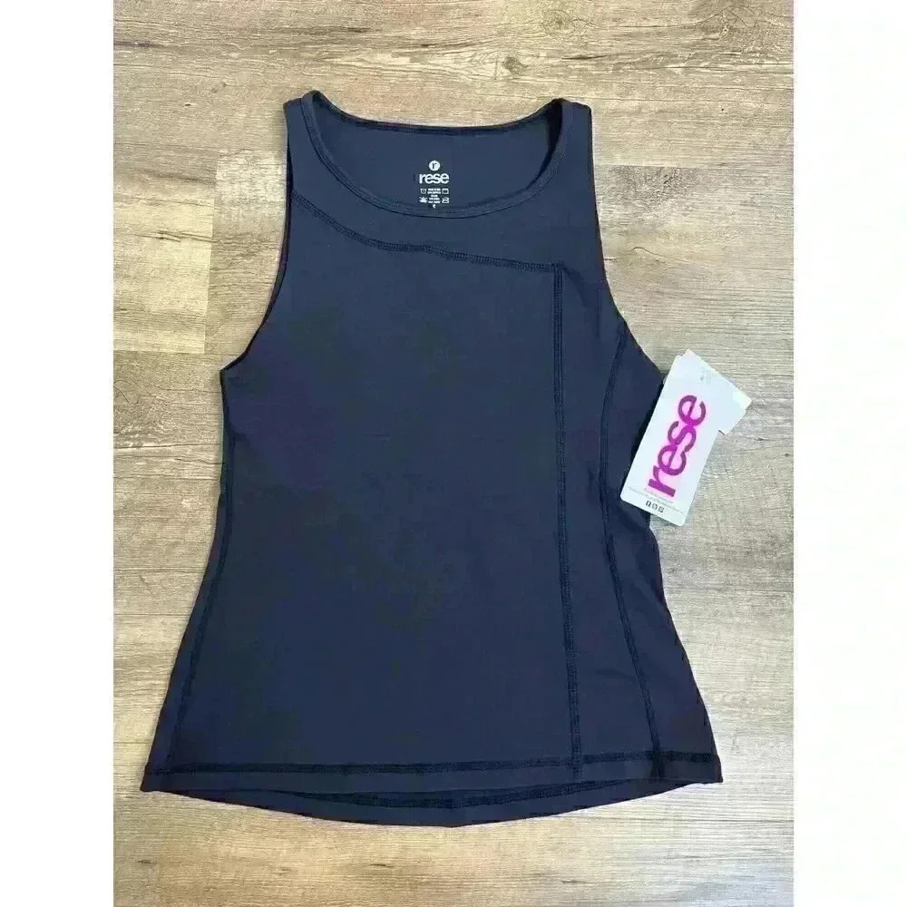 Rese Women's S Workout Tank Top Black Yoga Tennis Made In USA Stretch NWT